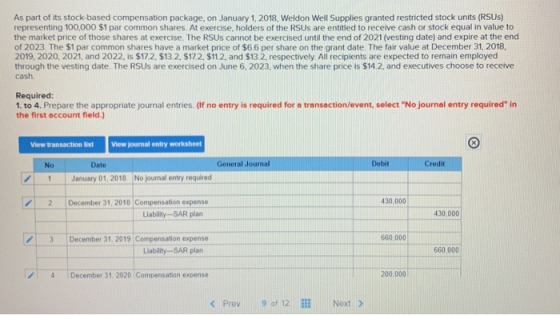 As part of its stock-based compensation package, on January 1, 2018. Weldon Well Supplies granted restricted stock units (RSU