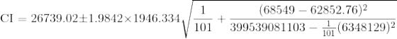 CI = 26739.02=1.9842x1946.334, (68549 - 62852.76)2 399539081103 - 6 (6348129)2