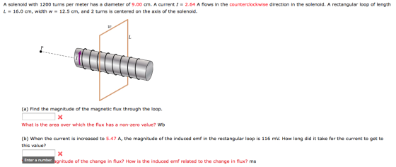 A solenoid with 1200 turns per meter has a diamete