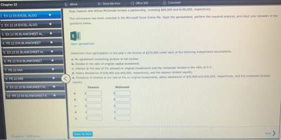 Chapter 12 1. EX 12 03 EXCEL ALGO ebook Br Show Me How Office 365 Calculator Beau Dawson and Willow McDonald formed a partner