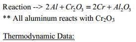 Reaction- 2Al Cr,0, 2rAl,0, **All aluminum reacts with Cr2O3 Thermodynamic Data;