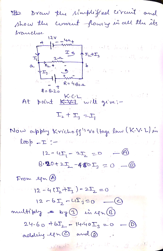 the Draw the simplified circuit and show the current flowing in all the its brauclus. 12V 427 et th IS IztIZ 2 b ö YIZ un R =