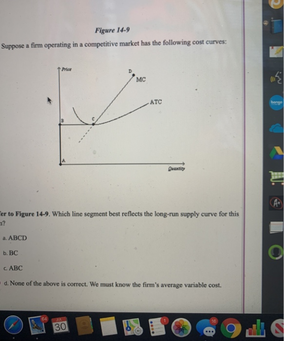 Figure 14-9 Suppose a firm operating in a competitive market has the following cost curves: 1 Price MC ATC bongo A er to Figu