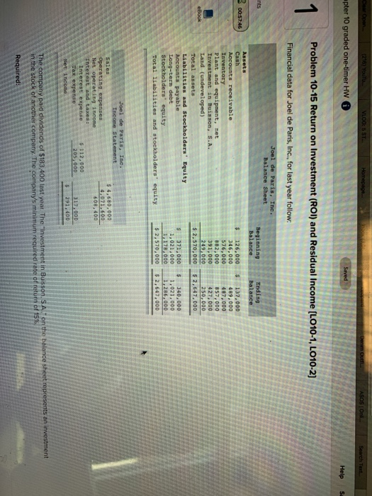 Clear Open (216) Youtu. VLOG:SI... Homepage... outfi ASOSIOL.. Search Text apter 10 graded one-timer HW Saved Help S. Problem
