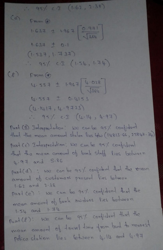 t.634 t o- -537,1. 433 95% c,T (1-54, t、34 Ceom (U-14は,4.9 94% 2.3) (4-14, c-T 4.77) hal the moon amounl stolan lies us (14813-66, 2334) e mean amoun bonk St oeen . and 5-86 (d) : he conte 95% con 1.62 and 2.38 bertiveen .Su and past (e ) : le canbe 95% confident th -Le Meabe meon amouw