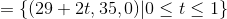 = {(29 + 2t, 35,00 <t<1}