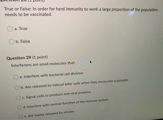 UcJLIUII 20(I PUIUL) True or False: In order for herd immunity to work a large proportion of the population needs to be vacci