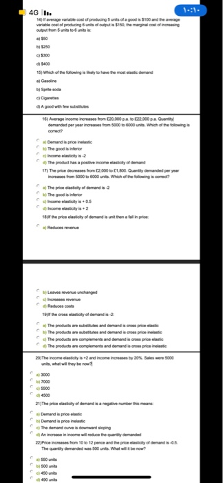 lo: 4G I. faverage variable cost of producing units of a good is 5900 and the Variable cost of producing out $150, emarginal