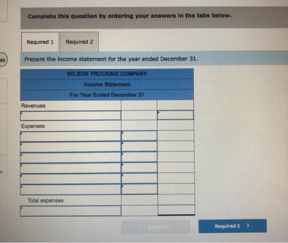 Complete this question by entering your answers in the tabs below. Required 1 Required 2 Prepare the income statement for the