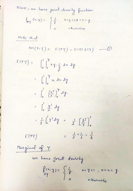 sine , we have joint density function fxy OLY <1,0 < ray (2,4)= mel otherwise Note that cov (X,Y) = E(XY) – E(X) ECY) a EXY)