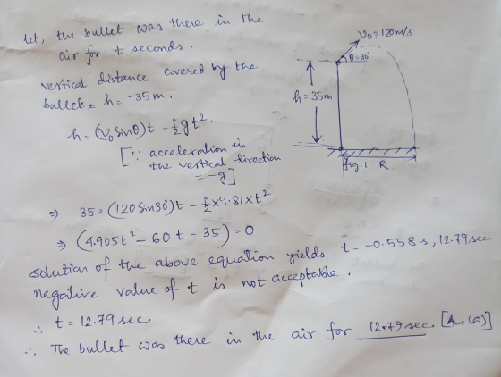 let, the bullet cwas thera iu the 120 ms vextical istance Caverete bullet h -35 m G = 35m accelexatim Liradion 7] 7.1 R 4905 6ot 35)-O equadan t--o , 558s, t2.7%;es yield acceptable above nebire a