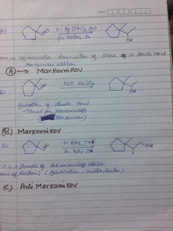DATE TUTTI u Hg COAC)2,120 (ii) NaBty, oh ОИ of Alkene or double bord oxy mercuration - demercuration mar kovnikov addition M