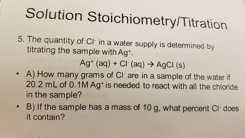 The quantity of Cl in a water supply is determined
