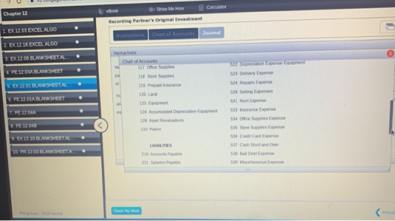 Calculator Chapter 12 eBook Show Me How Recording Partners Original Investment 1. EX 1203 EXCEL ALGO Instructions Chart of A