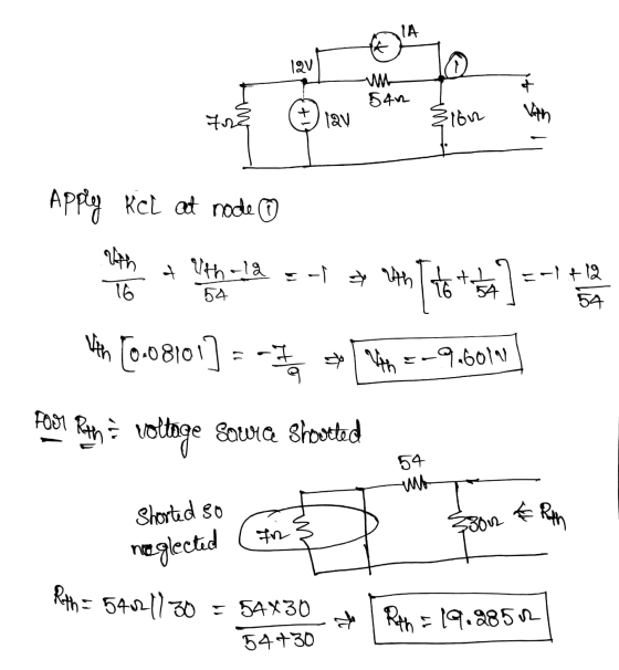12V 1+ w 542 - §ion With Apply KCl at node ☺ Uth-12 = -l TE-1.712 54 ons hele 2 e 3 vt 211 - Myths (0-018101] =-*, * Mit 29.6