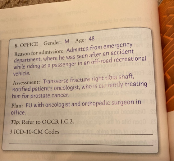 8. OFFICE Gender: M Age: 48 Reason for admission: Admitted from emergency department, where he was seen after an accident whi