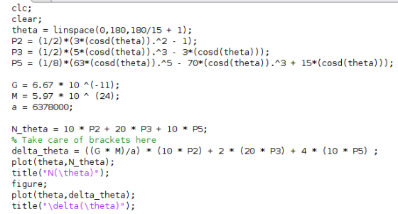 clc; clear; theta linspace (0, 180, 180/15 + 1); P2(1/2)(3*(cosd (theta)).2 - 1); P3(1/2)(5*(cosd (theta)). 3 3*(cosd (theta)