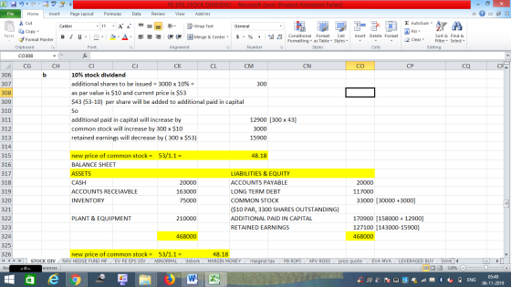 - 2x Q R 311 313 PE EPS, STOCK DIVIDEND - Microsoft Excel (Product Activation Failed) File Home Insert Page Layout Formulas D