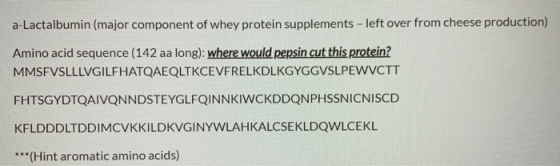 a-Lactalbumin (major component of whey protein supplements - left over from cheese production) Amino acid sequence (142 aa lo