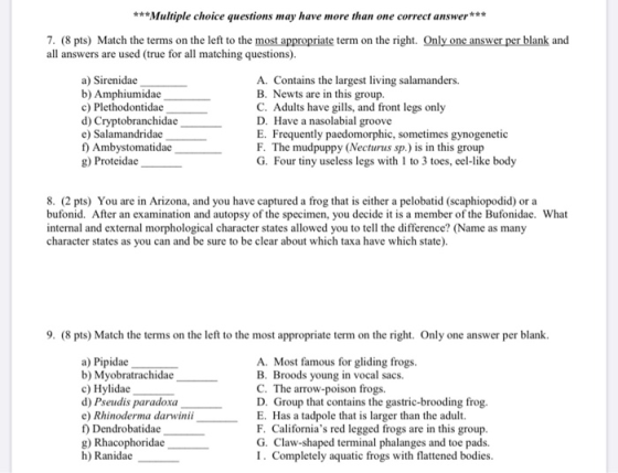 ***Multiple choice questions may have more than one correct answer*** 7. (8 pts) Match the terms on the left to the most appr