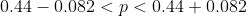0.44 - 0.082 < p < 0.44 + 0.082