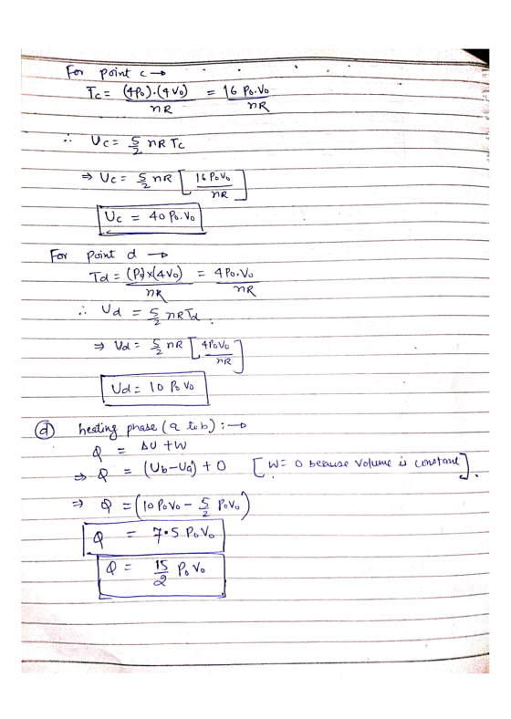 for point co Tc = (4P.). (Avo) NR 16 Porvo пR Uca NRTC > Uc= $na 16 Povo NR Uc = 40 po. No For point d Td = (Pax(4.v.) = 4 Po