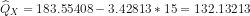 \widehat Q_X = 183.55408 - 3.42813 *15 = 132.13213
