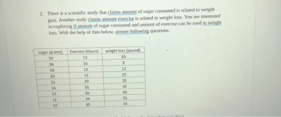 2. There is a scientific study that claims amount of sugar consumed is related to weight gain. Another study claims amount ex