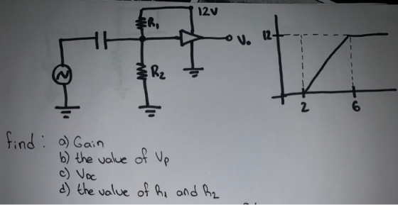 12v R2 2 6 o) Gain ind b the value of v c) Voc d) the value of hond