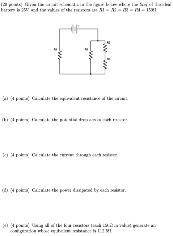 (20 points) Given the circuit schematic in the figure below where the 8mf of the ideal battery is 25V and the values of the r