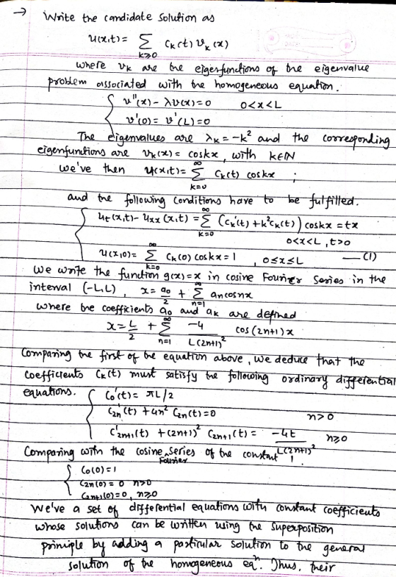 → kau Write the candidate Solution as Wixit)- E cksti v cə) --K20 where Uk are the eigerfunctions of the eigenvalue problem a