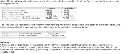 Smoky Mountain Corporation makes two types of hiking boots-the Xtreme and the Pathfinder. Data concerning these two product l