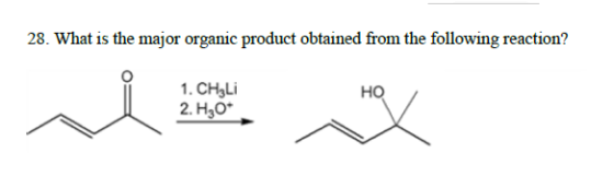28. What is the major organic product obtained from the following reaction? 1. CHyLi 2. H3O но