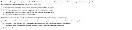 Requirement 4. Why might excess capacity be beneficial for Brinkal? What are some of the issues Brinkal should consider befor
