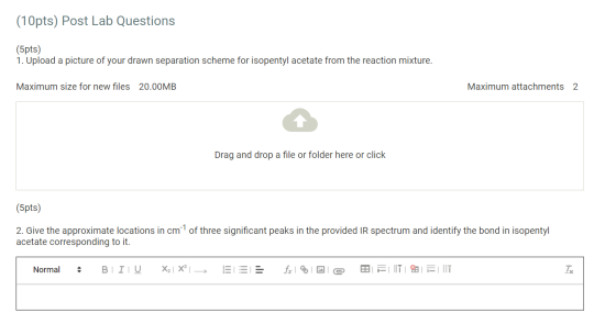 (10pts) Post Lab Questions (5pts) 1. Upload a picture of your drawn separation scheme for isopentyl acetate from the reaction