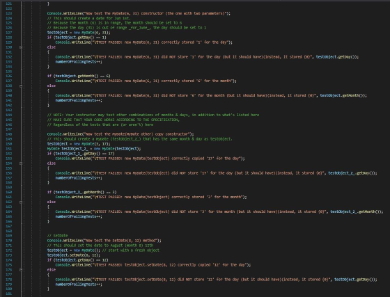 Console.WriteLine(Now test The MyDate(6, 31) constructor (the one with two parameters)); // This should create a date for J