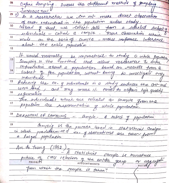 a Dafini sampling. Dueus the different methods of sampleng INTRODUCTIONU As a researcha we can not make duect obecavalim of e