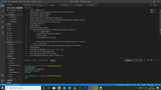 File Edit Selection View Go Run Terminal Help p4.py - HTML1 - Visual Studio Code х EXPLORER e amir5.py p1.py p4.py х sales.tx