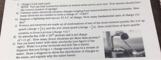 1. Charge (2 pts each part) NOTE: You can find conversion factors in lecture notes and in your text. Your answer should have