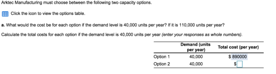 Arktec Manufacturing must choose between the following two capacity options E Click the icon to view the options table. a. Wh