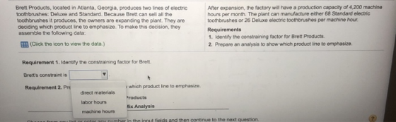 Brett Products, located in Atlanta, Georgia, produces two lines of electric toothbrushes: Deluxe and Standard. Because Brett