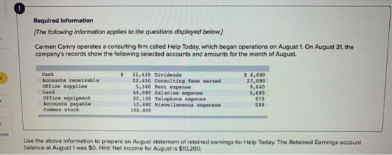 Required information [The following information applies to the questions displayed below.) Carmen Camry operates a consulting