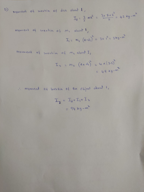 moment ot nertia of disk about 3x 7x2 3 MR 42 kg-m 2 Moment o nertia ot mi about (R-di=3x 3 kg- moment f Inertia of m about I