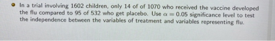 In a trial involving 1602 children, only 14 of of 1070 who received the vaccine developed the flu compared to 95 of 532 who g