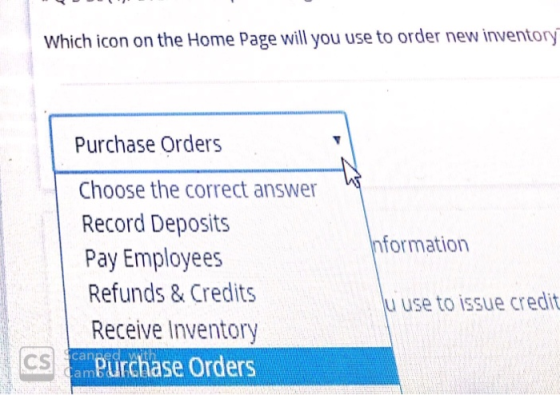 Which icon on the Home Page will you use to order new inventory Purchase Orders Information Choose the correct answer Record