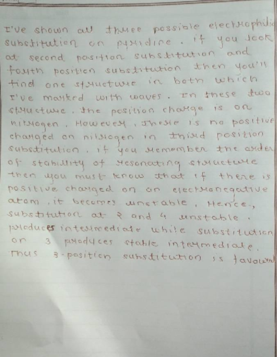 Ive shown all thuee possible electrophilic substitution on pyridine if you look! at second position substitution and I fouth