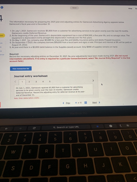 The information necessary for preparing the 2021 year-end adjusting entries for Gamecock Advertising Agency appears below. Ga
