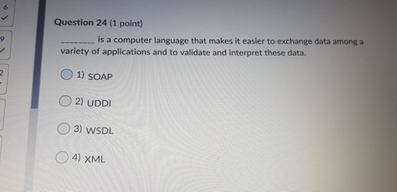 6 Question 24 (1 point) 9 is a computer language that makes it easier to exchange data among a variety of applications and to
