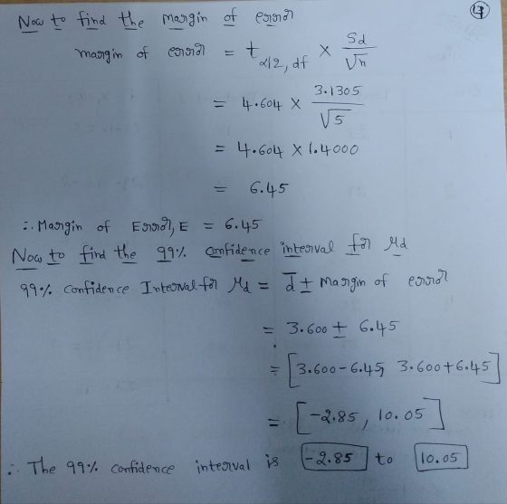 Now to find the margin of error S. + margin of error 212, df 3.1305 = 4.604 X 15 = 4.604 X 1.4000 6.45 :. Margin of Erron, E