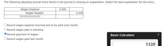 The following adjusting journal entry found in the journal is missing an explanation. Select the best explanation for the ent